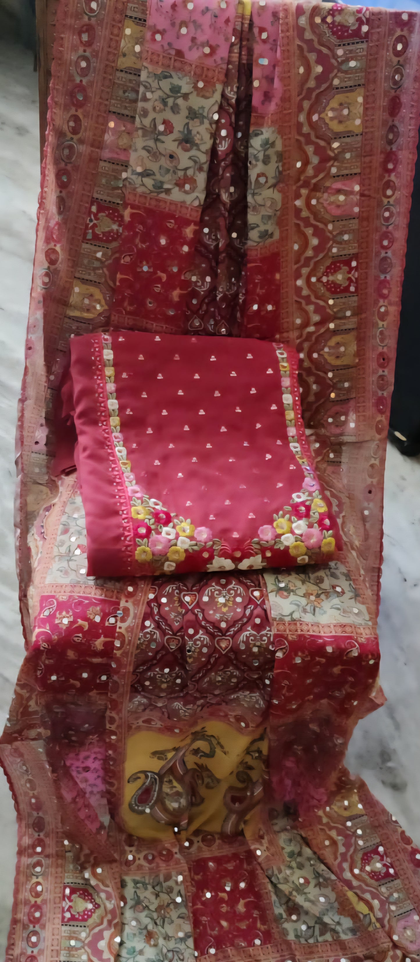Pink Georgette Unstitched Salwar Suit with Pakistani Dupatta