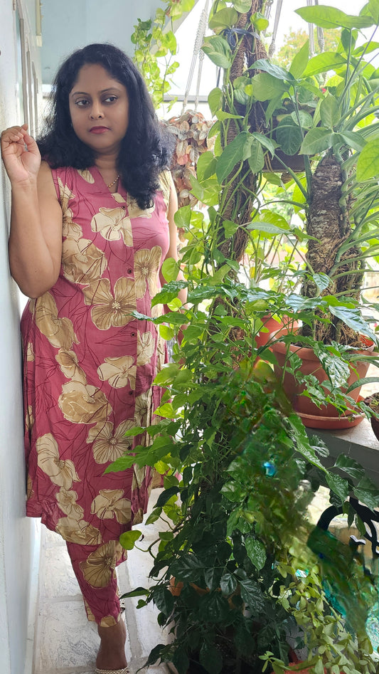 Pink Rayon Floral Printed A-Line Co-ord Set