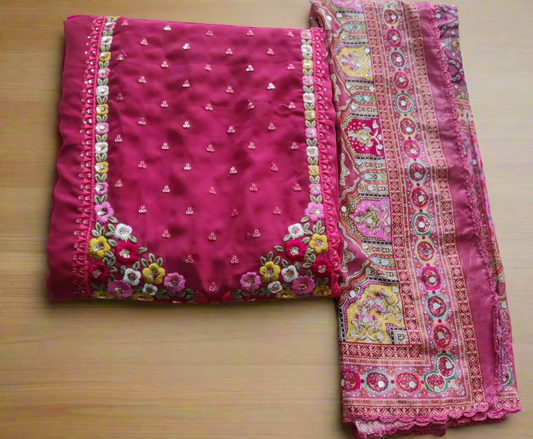 Pink Georgette Unstitched Salwar Suit with Pakistani Dupatta