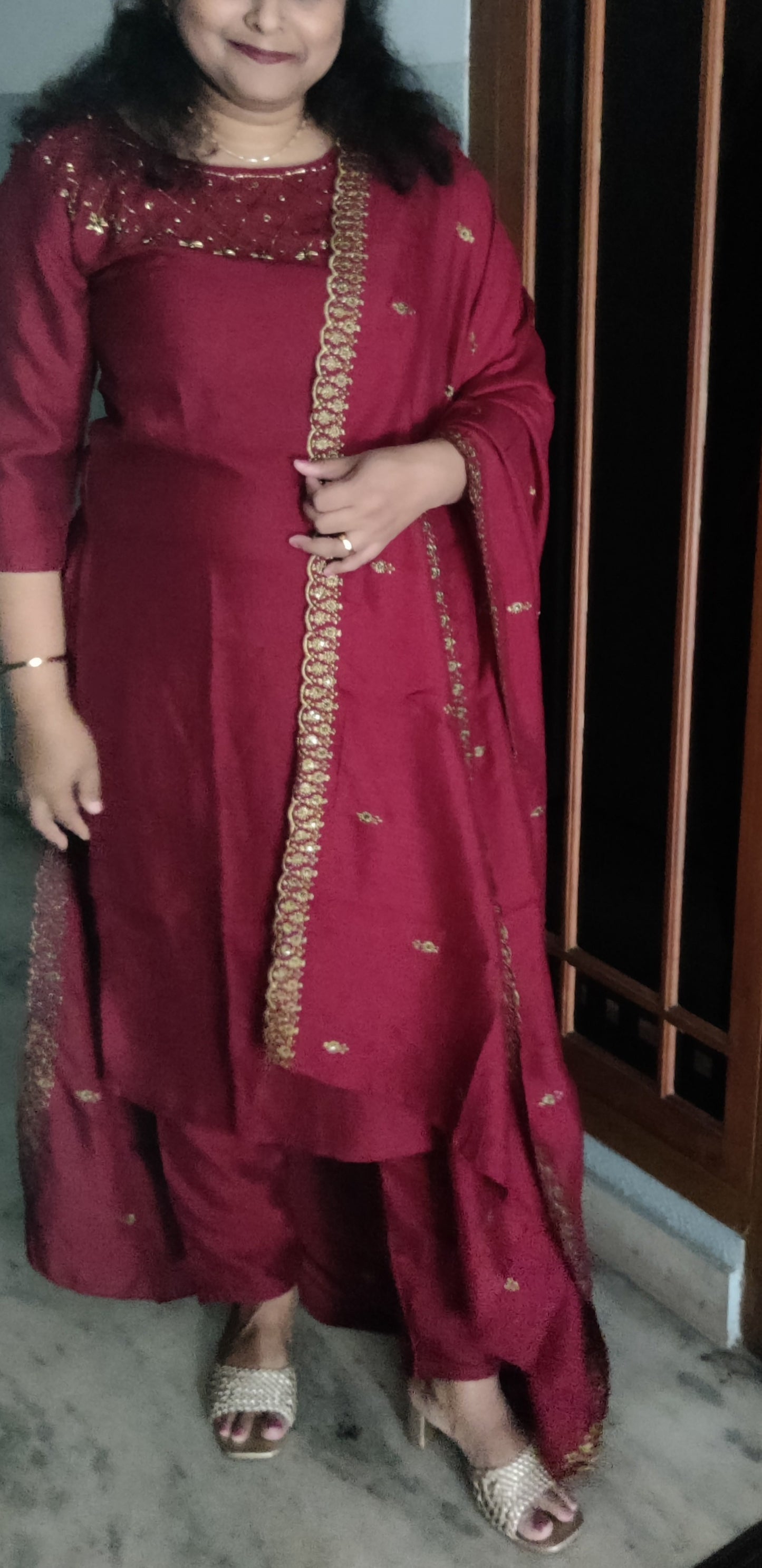 Maroon Vichitra Silk Three Piece Salwar Suit